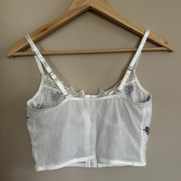 White Lace Corset Top with Purple Flowers - Picture 3 of 5